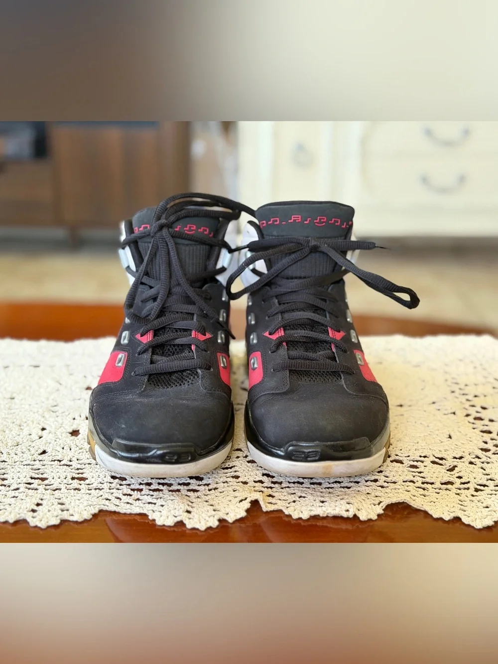 Jordan High-Top Sneakers in Black, White, Red